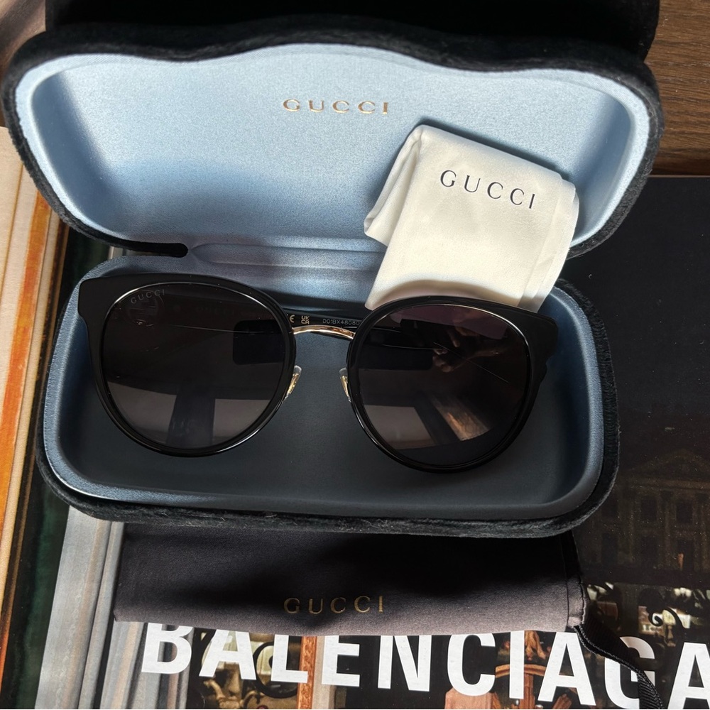 Gucci 💅✨ Black Designer GG Cat Eye Sunglasses Italy GG1027SK 001 56-21-145 NEW - Picture 5 of 7